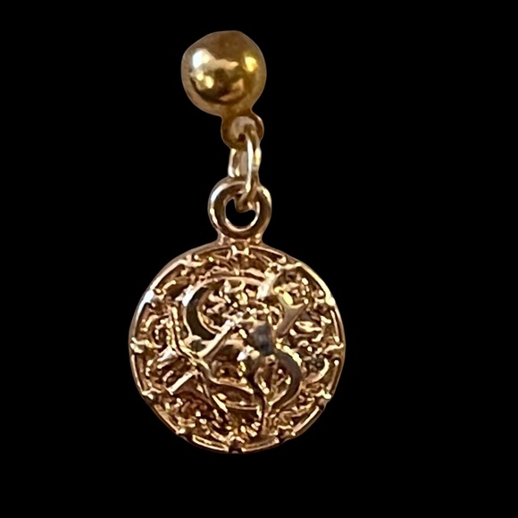 Sagittarius zodiac sign gold tone metal drop earrings - Picture 4 of 5